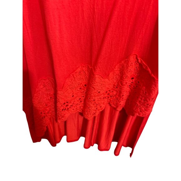 Chicos Womens Red 3/4 Sleeve  With Lace Hem Detail Size XL Rayon & Spandex Blend - Picture 3 of 5